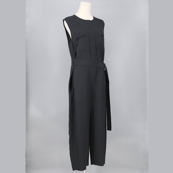 THEORY Cargo Jumpsuit in Twill Sleeveless Belted Lightweight Black Size S - Picture 4 of 8